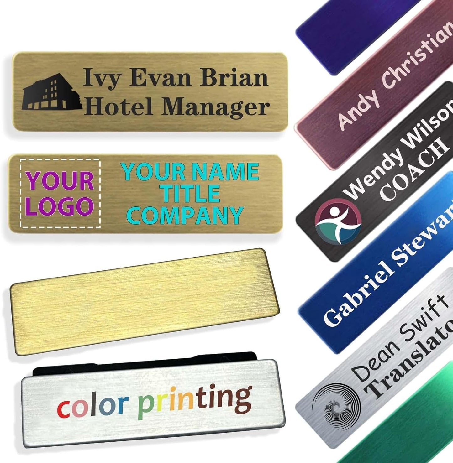 Custom Name Tag with Logo Personalized Name Tag for Work UV Printed Name Badges Multiple Color Indentification with Pin or Magnetic Backing