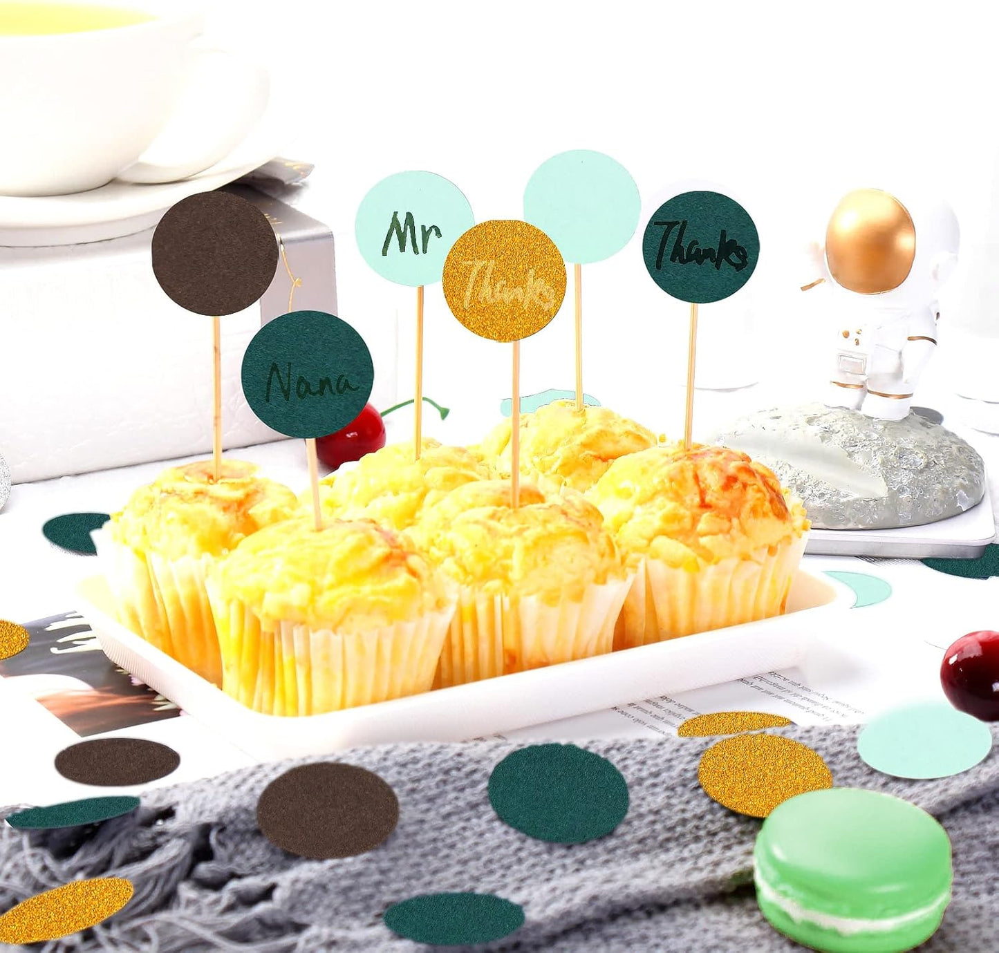 Sage-Green Gold Brown Party Decorations - 300pcs Confetti Paper Dot Table Decor for Gender Neutral Baby Shower Decoration,Bridal Shower,Birthday with Rustic,Boho,Woodland Theme