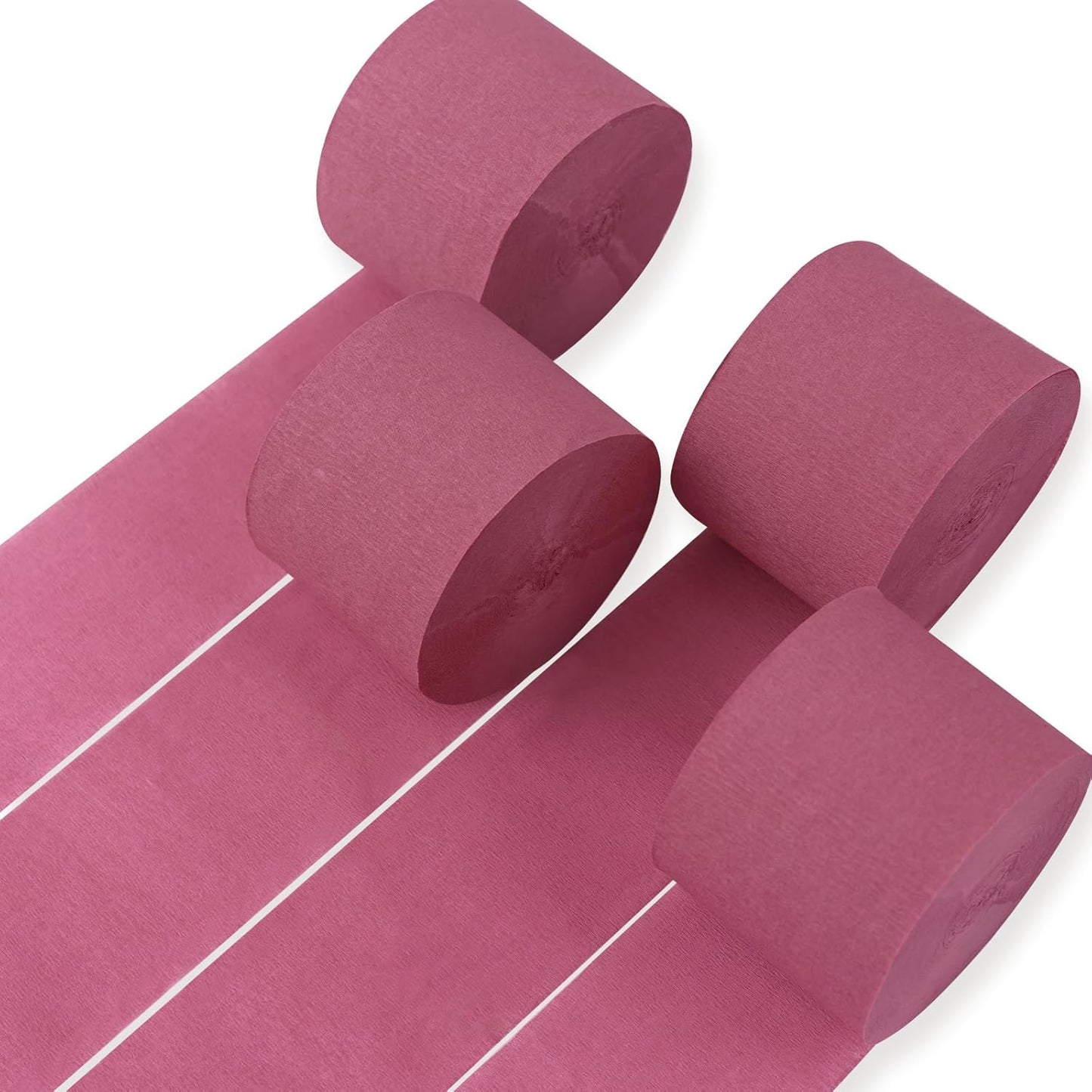 PartyWoo Pink Crepe Paper Streamers 4 Rolls 328 ft Pack of Dusty Pink Crepe Paper for Baby Shower Bridal Shower Gender Reveal Bachelorette Birthday Party Decorations (1.8 Inch x 82 Ft/Roll), Red-806