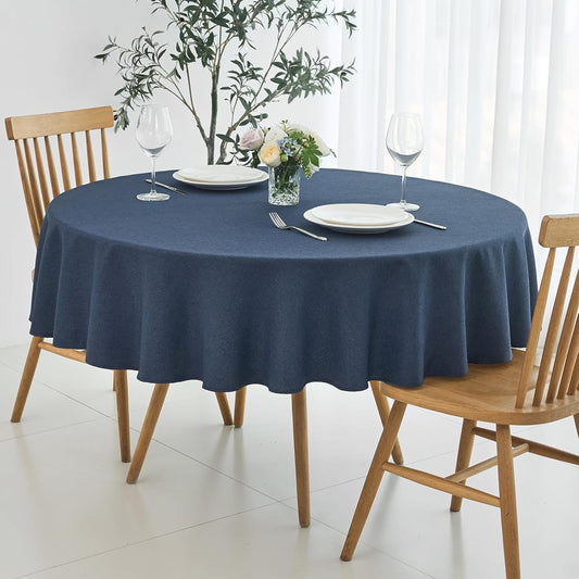 maxmill Round Linen Textured Tablecloth Spill-Proof Stainproof Wrinkle Free Washable Fabric Table Cloth for Circular Table Cover, Dining Room Buffet Banquet Parties Holiday Dinner, 70 Inch Navy Blue