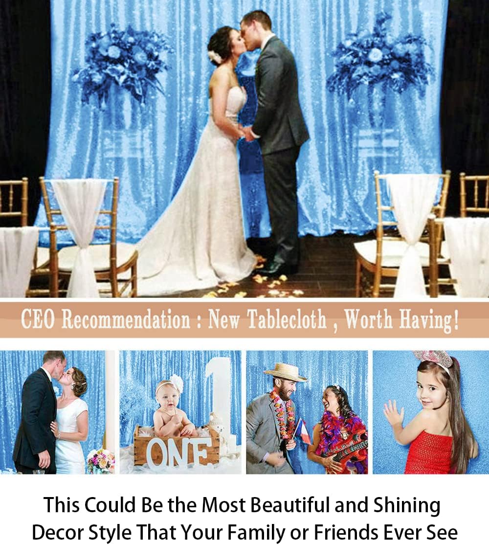 ShiDianYi Sequin Backdrop 8x8 FT Baby Blue Photo Booth Backdrops Curtain Shimmer Fabric Curtains Light Blue Glitter-Drapes Background for Parties Wedding