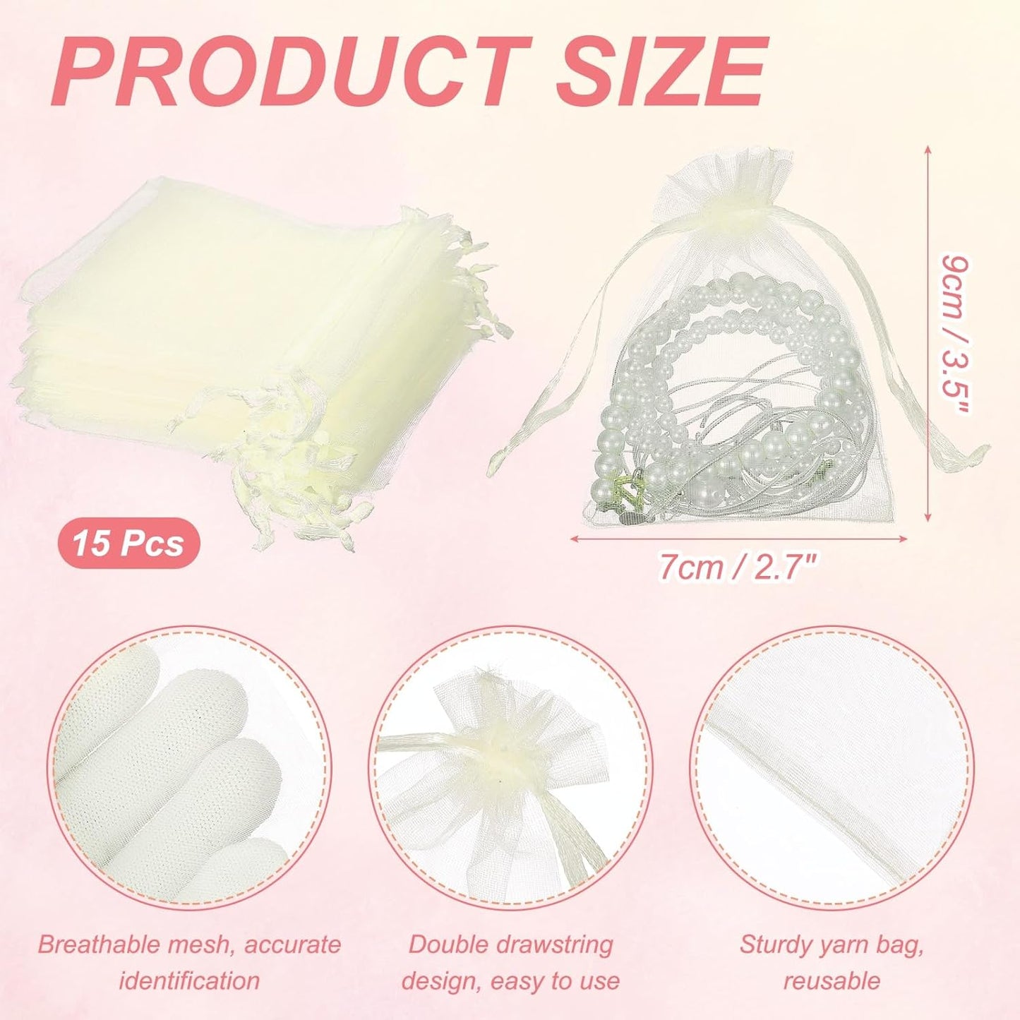 uxcell 50 Pcs Organza Gift Bags, 2.7x3.5 Inch Drawstring Pouches Jewelry Gift Bags, Small Wedding Favor Pouches for Christmas Birthday Wedding Goodie Candy Candle, Beige