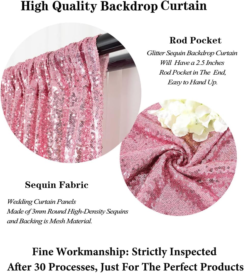 DUOBAO Sequin Backdrop Shiny Pink 4FTx7FT Shower Backdrops Pink Gold Sequin-Backdrop 7Ft Wedding Ceremony Sequins Party Background Birthday Bridal Shower Photo Booth Back Drop