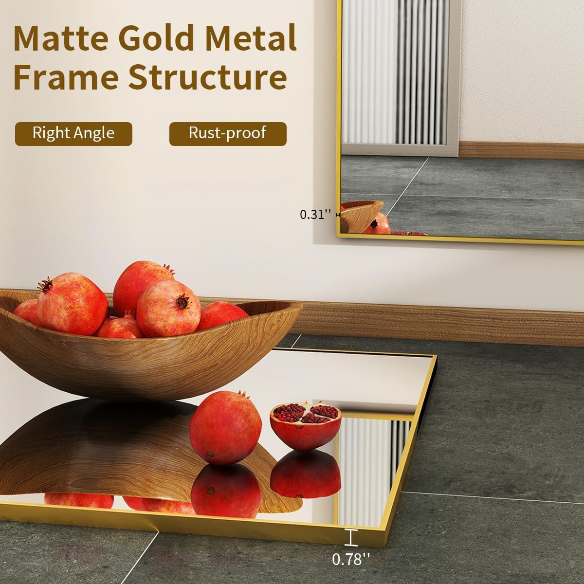 BEAUTYPEAK Gold Bathroom Wall Mirror - 24" x 36" Rectangular Mirror with Metal Frame, Hangs Horizontal or Vertical for Living Room Bedroom Bathroom Entryway