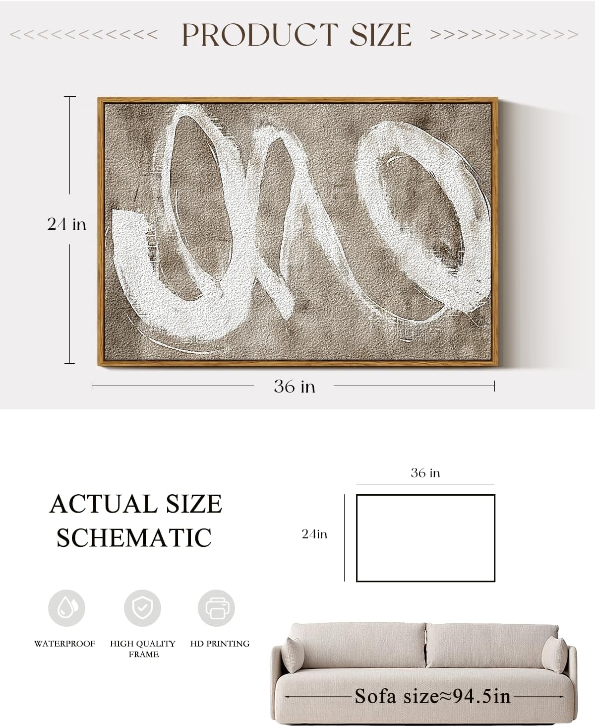 ARPEOTCY Large Framed Canvas Wall Art, 24x36 Inch, Modern Minimalist Abstract Art Prints, Contemporary Neutral Decor for Living Dining Room Hallway Bedroom Fireplace, Sandstone Textured Decor