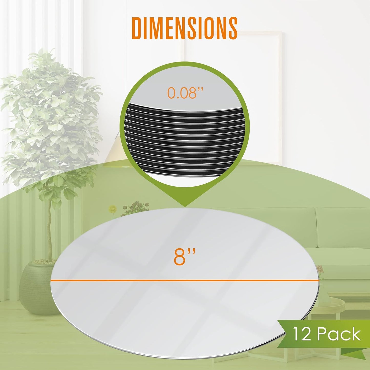 Houseables Mirror Centerpieces for Tables, Round Mirrors for Centerpieces, Mirrored Trays, Round Table Plate Tray, Circle, Glass Charger, Wedding, Center Piece, Small, Base, Candle, 8 Inch, 12 Pack