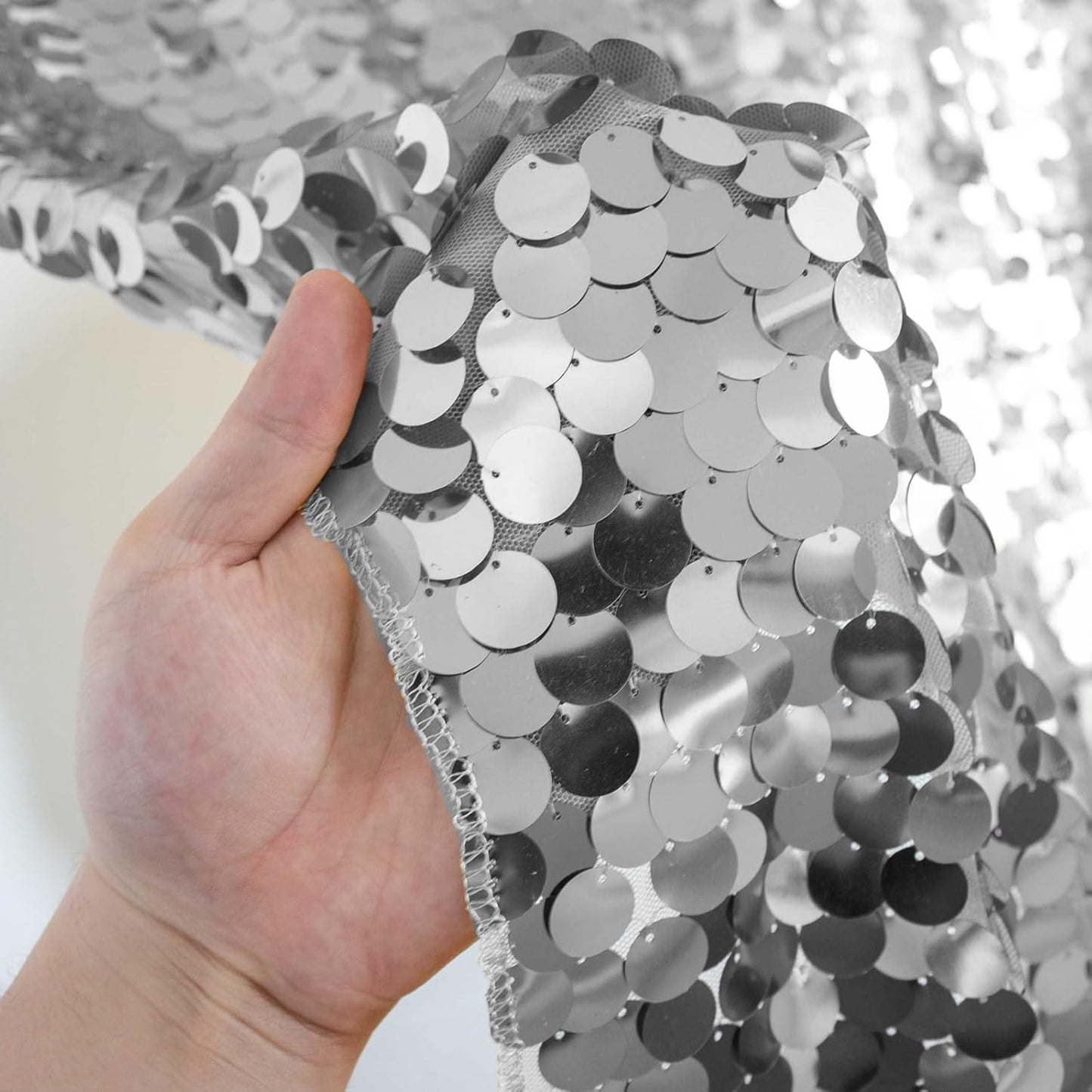 JYFLZQ Silver Payette Sequin Backdrop Curtains 4ft x 8ft 2 Panels Shimmer Wall Backdrop Big Sequin Background Thick Glitter Photo Booth Backdrops for Birthday Christmas Wedding Parties