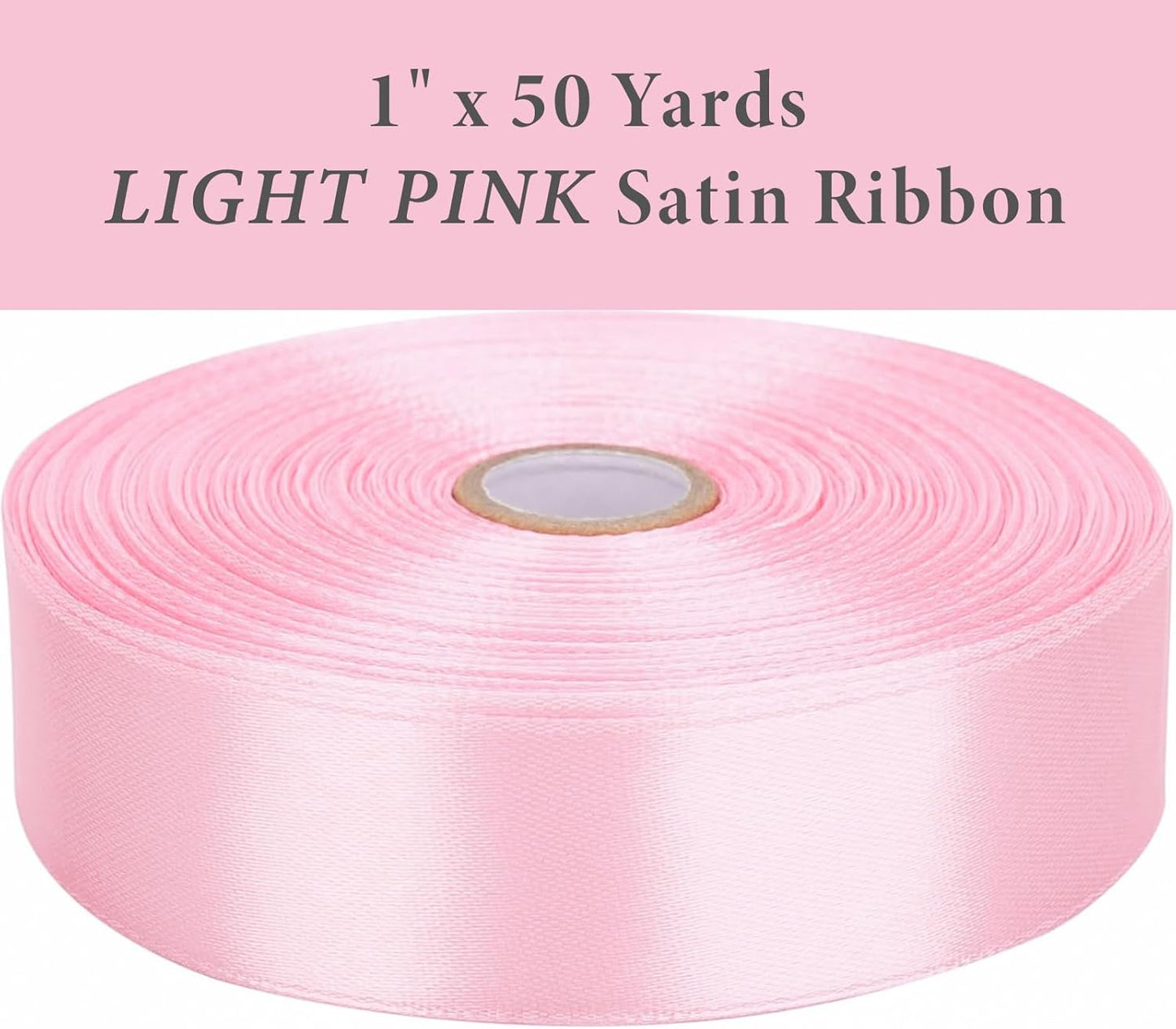 1" x 50 Yards Light Pink Satin Ribbon Single Faced Fabric Ribbons for Gift Wrapping, Crafting, Bows Making, Flower Bouquet, Wedding, Home Decor