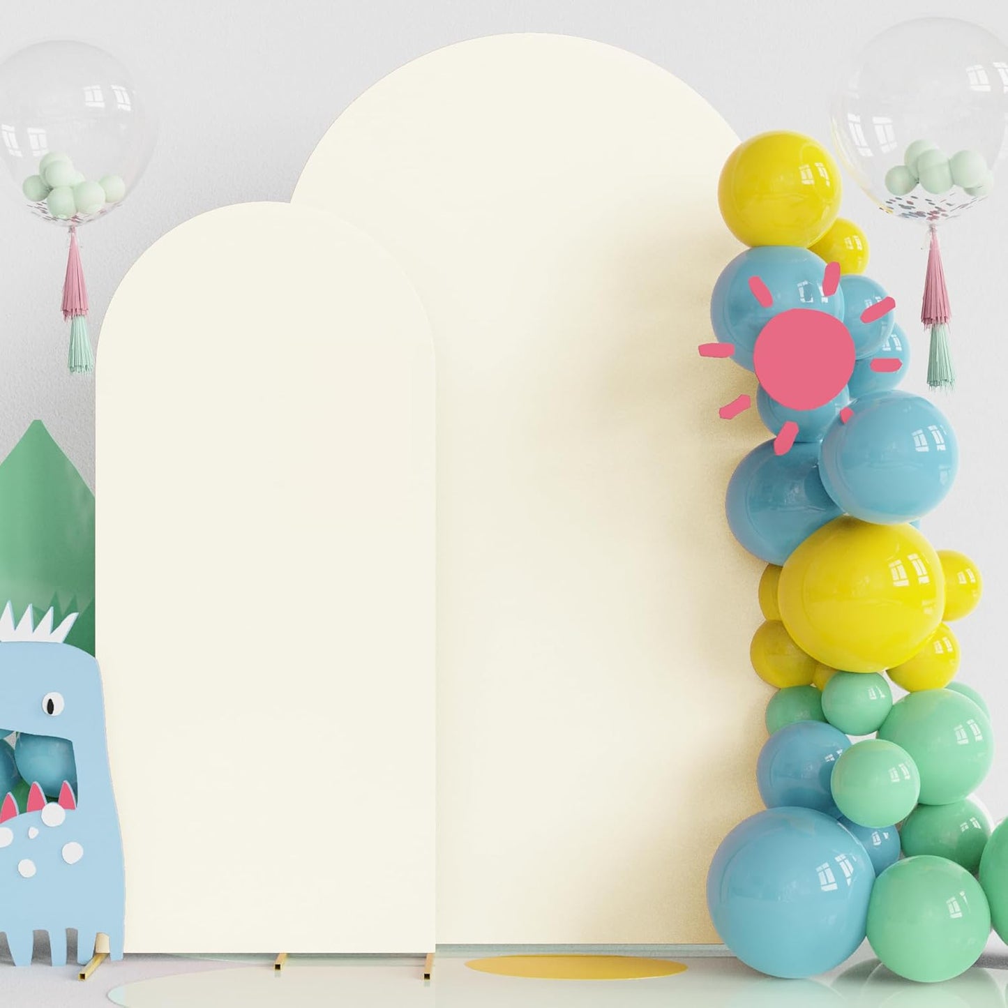 Fomcet Set of 2 Wedding Arch Cover 6FT, 7.2FT Ivory 2-Sided Round Top Spandex Arch Backdrop Cover Fitted Fabric for Birthday Party Baby Shower Wedding Arch Stand Decoration