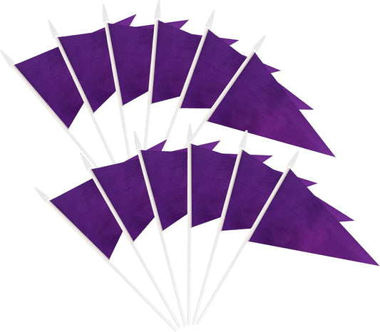 12 Pack Purple Pennant Flags Small Mini Hand Held Solid Color Pennant On Sticks Flags with 12.6"Solid Pole & Spear Top,Party Events Celebration,School,Grand Opening,Kids Birthday,Sports Clubs,Flower Pot