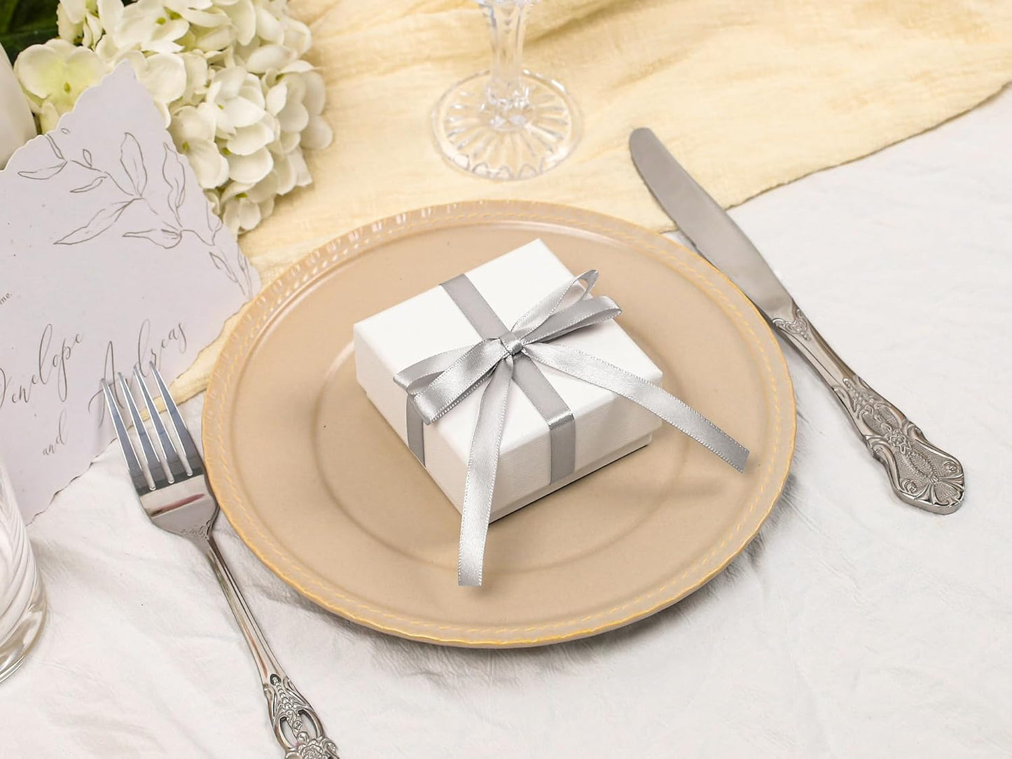 Silver Satin Ribbon 3/8 inch X Continuous 25 Yards, Single Face Polyester Ribbon Perfect for Gift Wrapping, Flower Bouquet, Wedding Decor, Crafts, Bow Making, Sewing and More