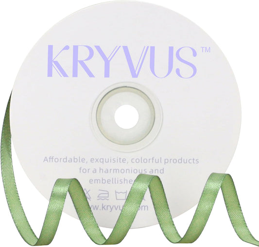 Sage Green Satin Ribbon 1/4 inch X Continuous 50 Yards, Single Face Polyester Ribbon Perfect for Gift Wrapping, Flower Bouquet, Wedding Decor, Crafts, Bow Making, Sewing and More