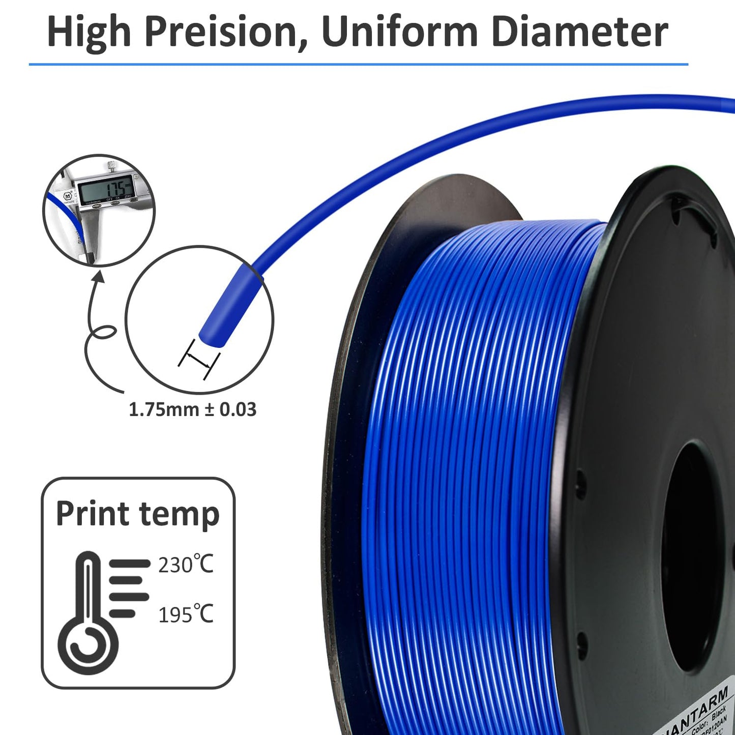 GIANTARM 3D Printer Filament, 0.5kg Blue PLA Filament, 1.75mm Dimension Accuracy +/- 0.03mm, 3D Printing Filament