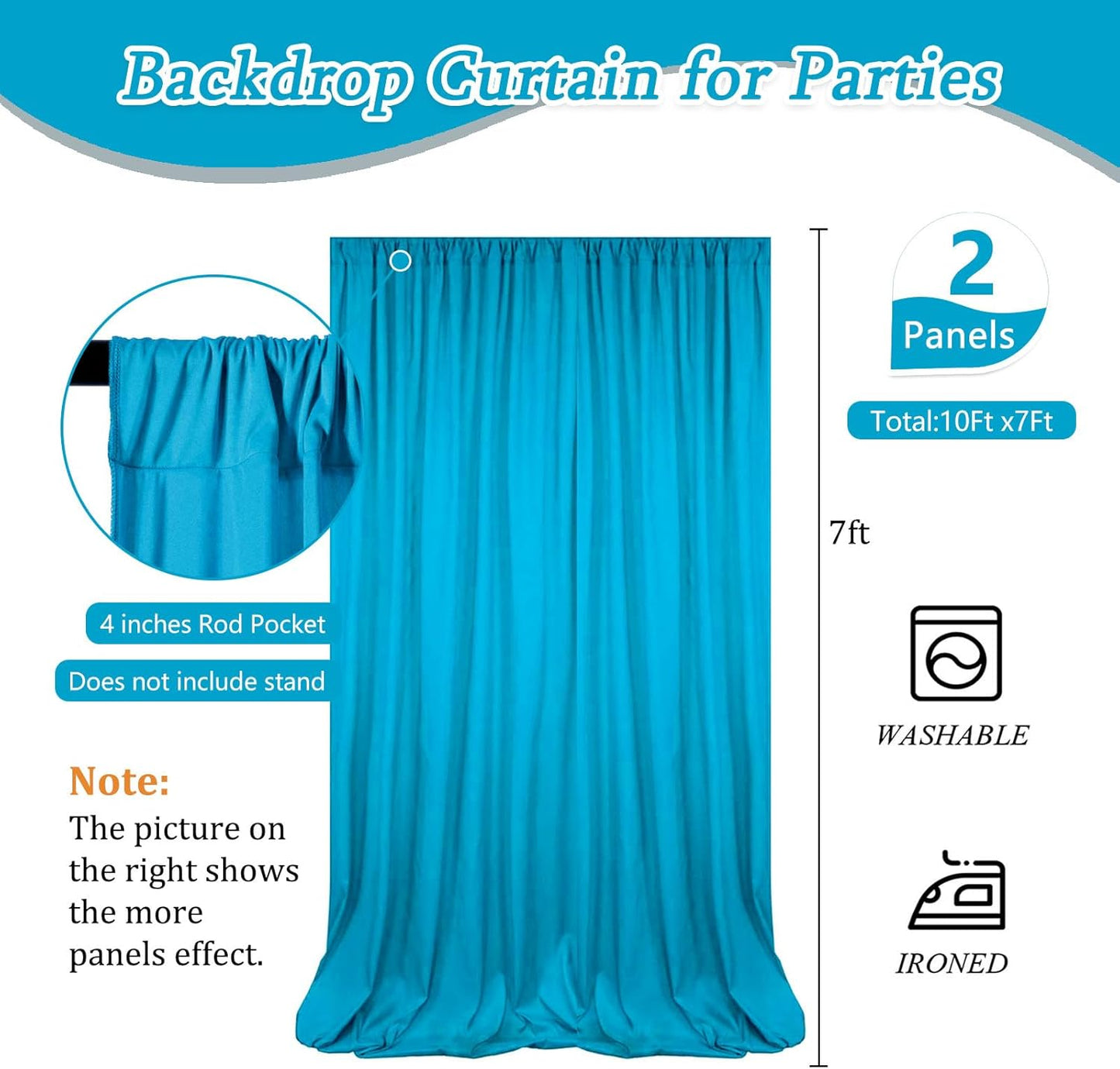 10 x 7 Feet Lake Blue Backdrop Curtain for Partie, Background Curtains for Photoshoot, Birthday, Wedding, Halloween, Thanksgiving, Christmas Day, New Year Party Decorations 5Ft x 7Ft, 2 Panels