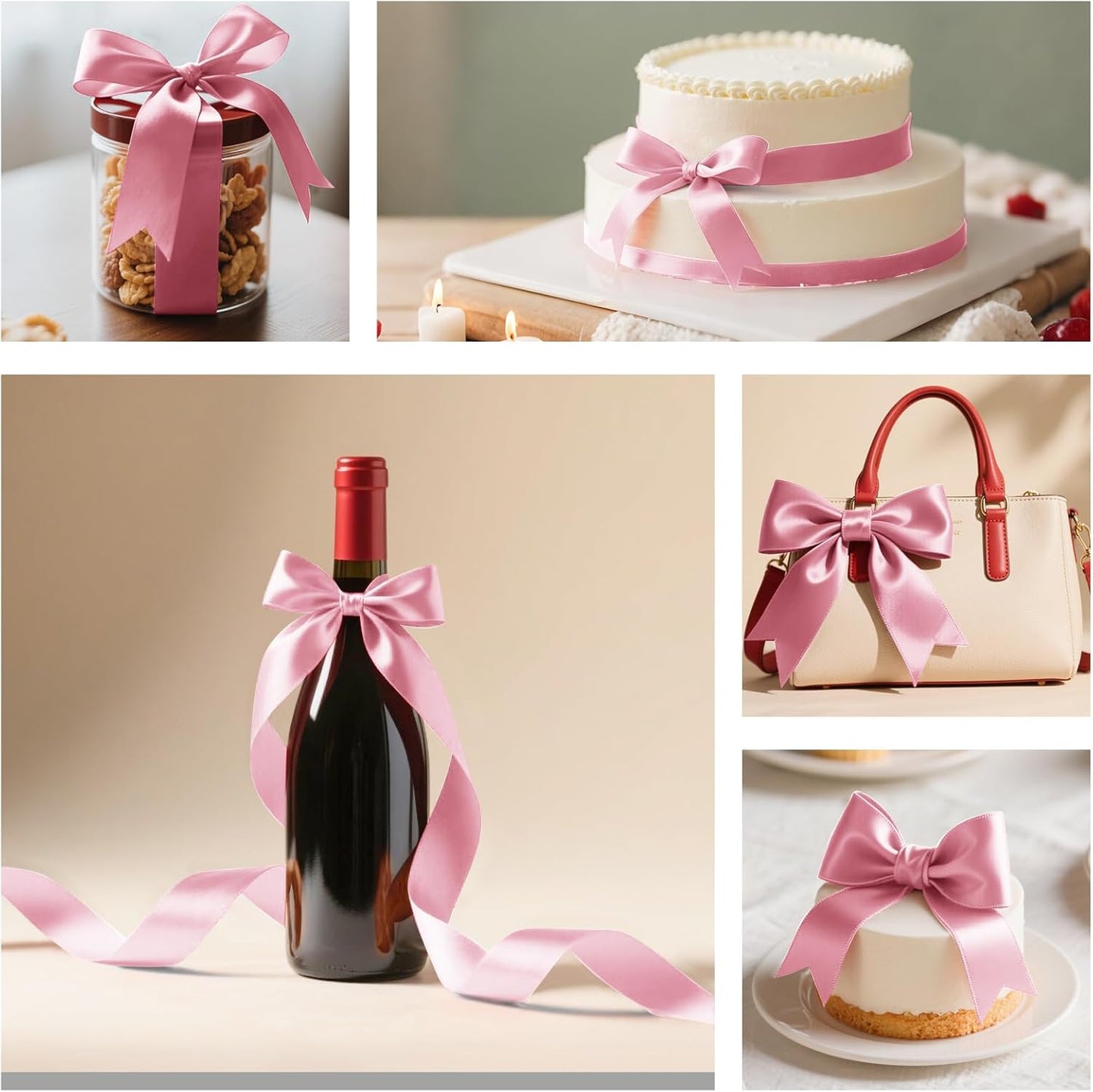 Pink Satin Ribbon 1 Inch Wide x 50 Yards, Double Faced Polyester Ribbon for Gift Wrapping, Wedding Decor, DIY Bows and Party Supplies