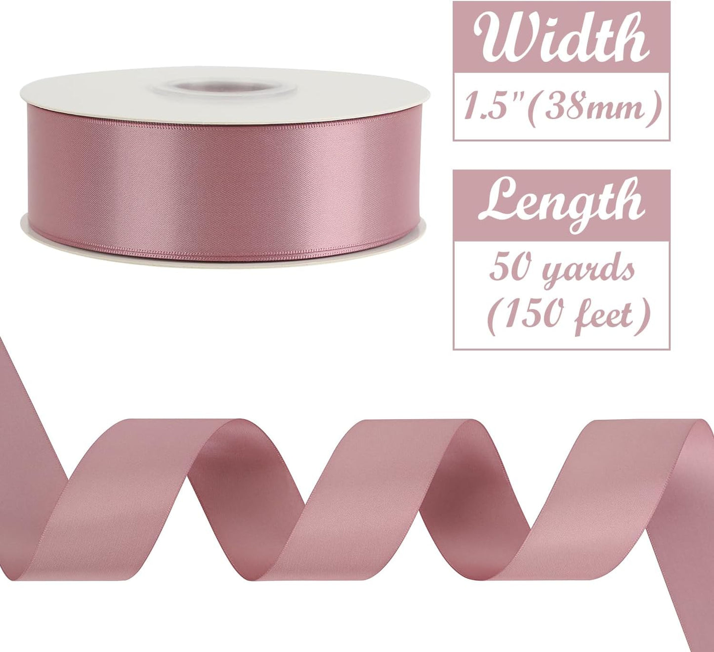HUIHUANG Mauve Satin Ribbon 1-1/2 inch x 50 Yards Dark Rose Ribbon for Flower Bouquet, Eternal Flowers, DIY Crafts, Party Favors, Bridal Shower Wedding Decor, Gift Wrapping, Bows