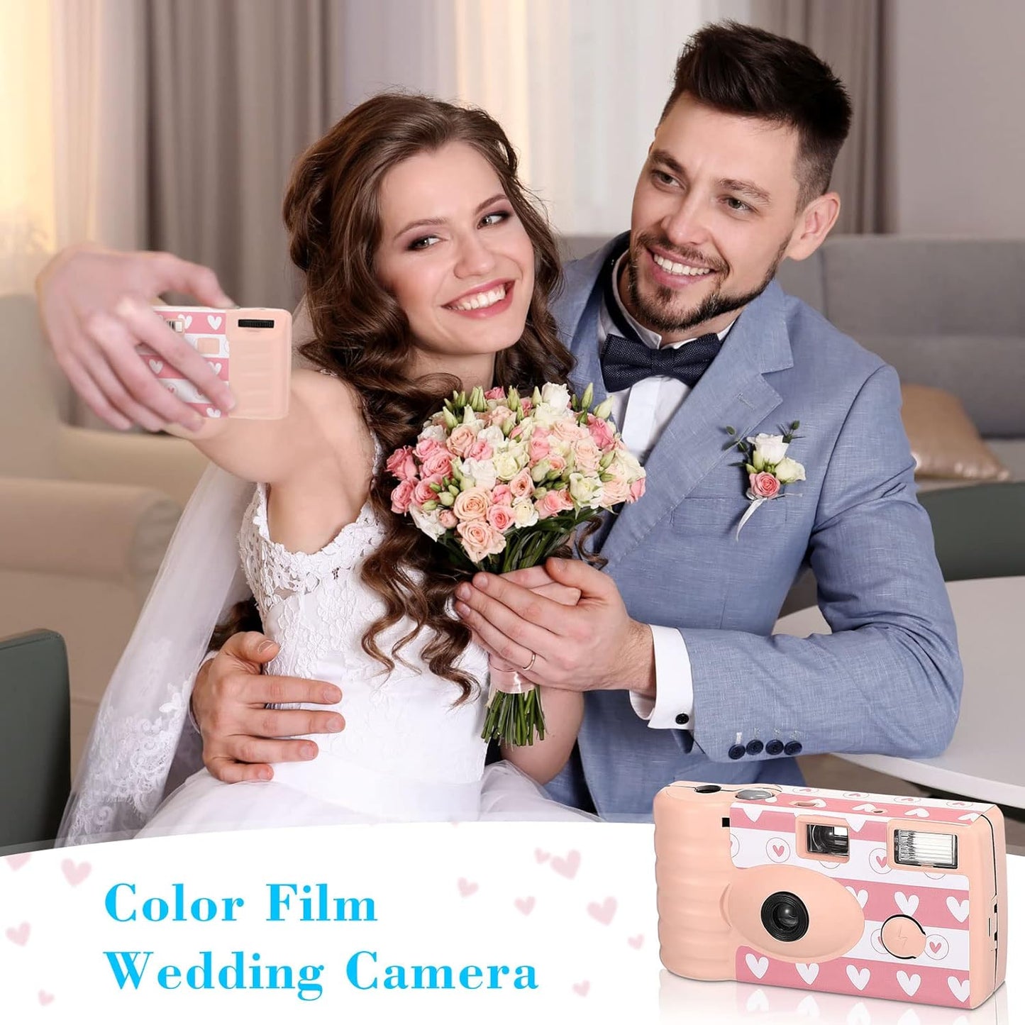 3 Pack Disposable Camera for Wedding Simple Use Color Film Camera with Flash Disposable Cameras One Time Camera for Gathering Wedding Travel Party Supply (Pink)