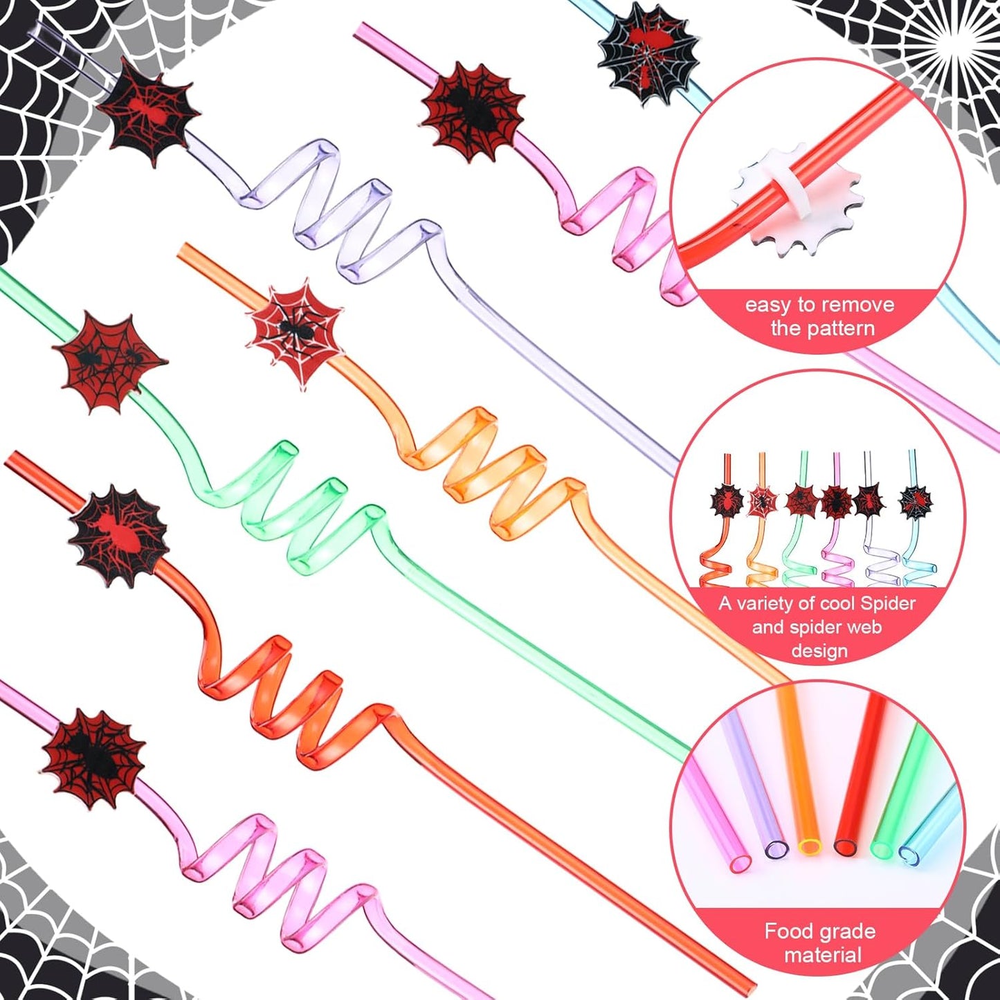 Yungyan 36 Sets Spider Party Favors Goodie Cups with Lids and Straws for Halloween Party Decorations Reusable 16oz Plastic Candy Cups Plastic Straws for Birthday Gift (Spider)