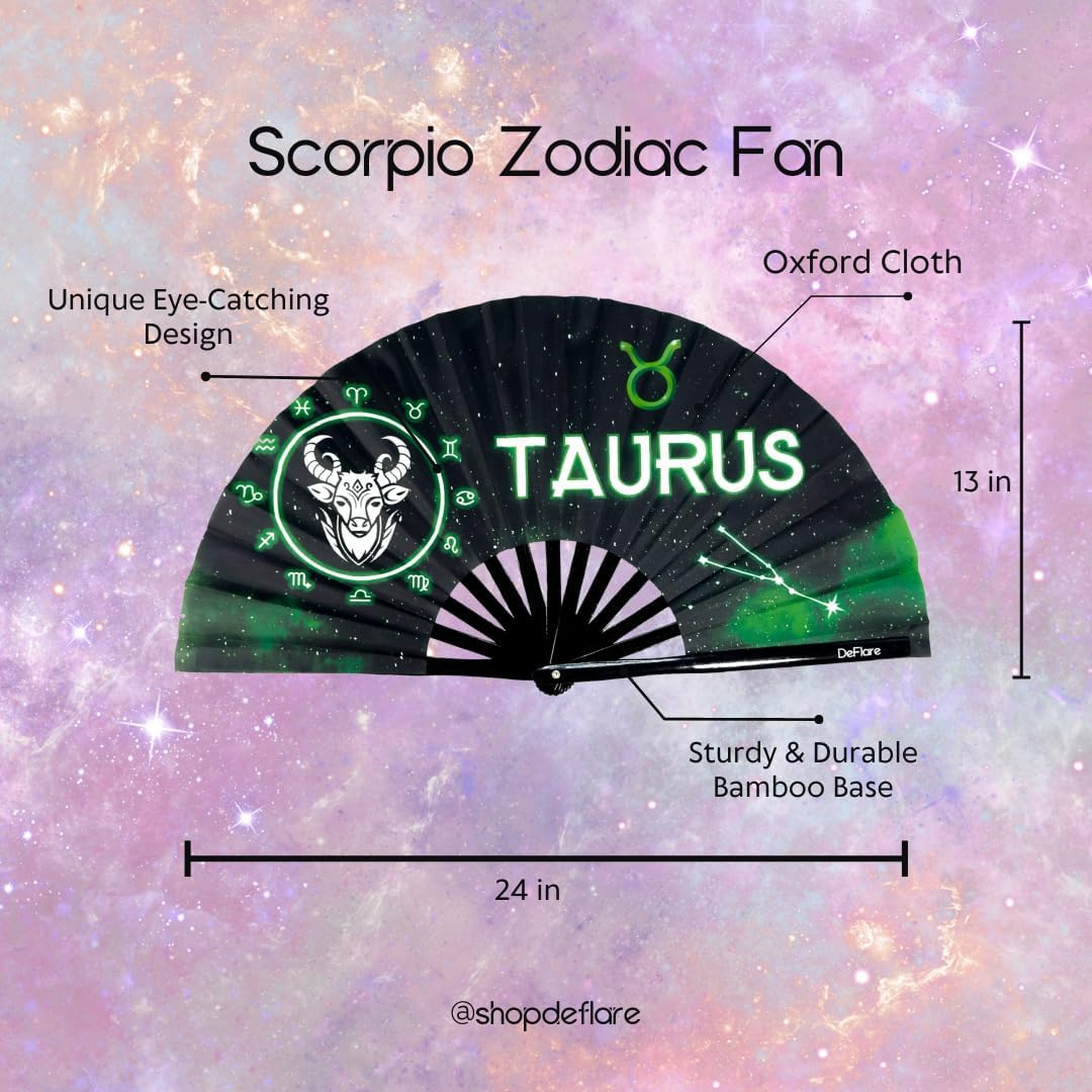 DeFlare | Cosmic Zodiac Rave Fan | Zodiac Sign Hand Fan | Astrology Rave Fan | Hand Fan | Large Rave Fan | Large Clacking Fan