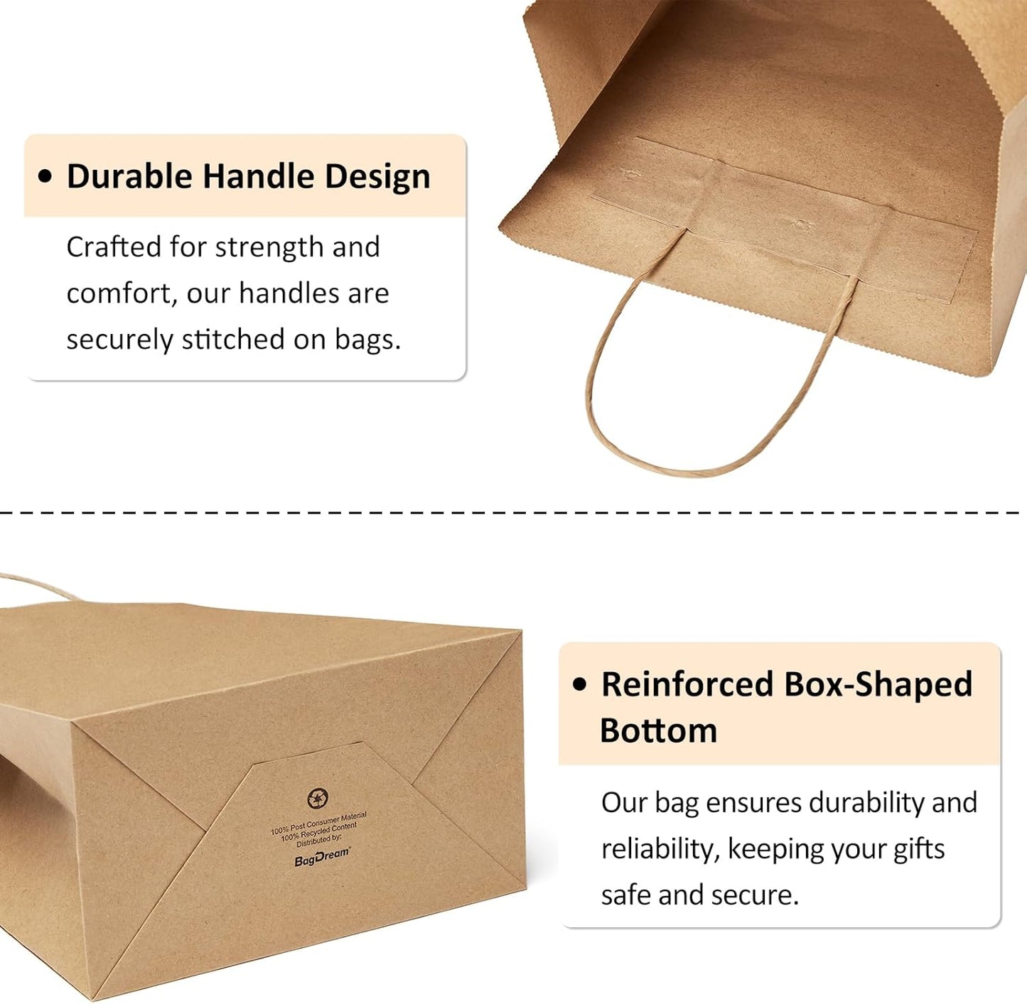 BagDream 50Pcs Gift Bags 8x4.25x10.5 Kraft Paper Gift Bags with Handles Bulk, for Shopping, Retail, Merchandise, Party Favor, Wedding, Birthday Brown Paper Sacks