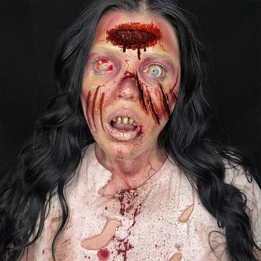 30 Sheets Scar Tattoos Temporary Halloween Makeup Kit, Large Size Fake Chucky Scars Stitches Bloody Wound Vampire Zombie Tattoos, Realistic Stitch Stickers for Men Women Kids Cosplay Party Prank