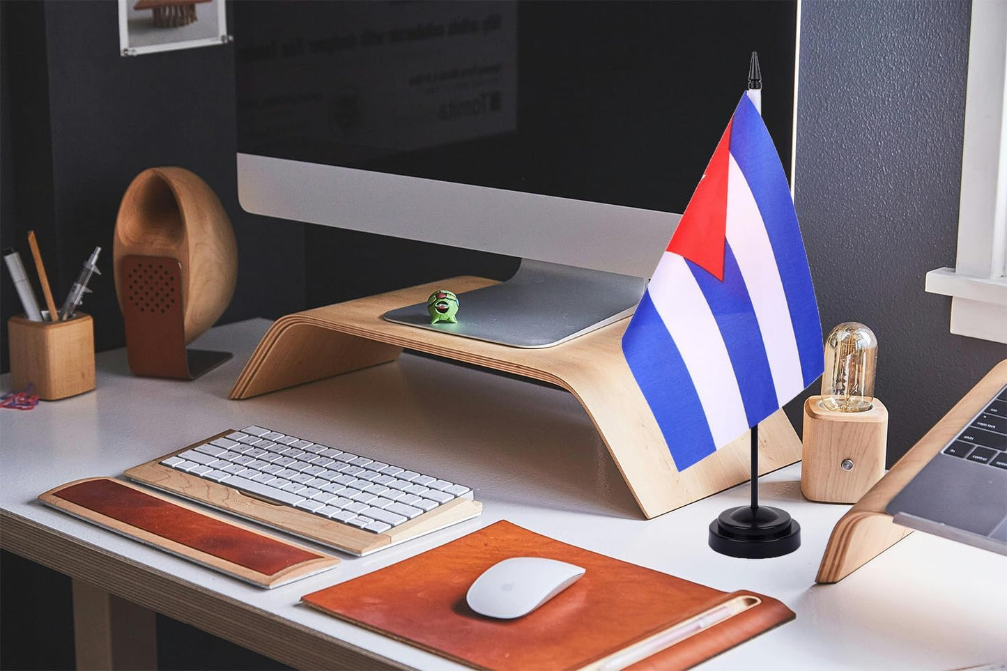 WXTWK 2 Pack Cuba Flag Cuba Deluxe Desk Flag Set - Mini Small Cuban Table Office Flags with Black 12" Solid Pole Stand Base Classroom Meeting Desktop Decorations