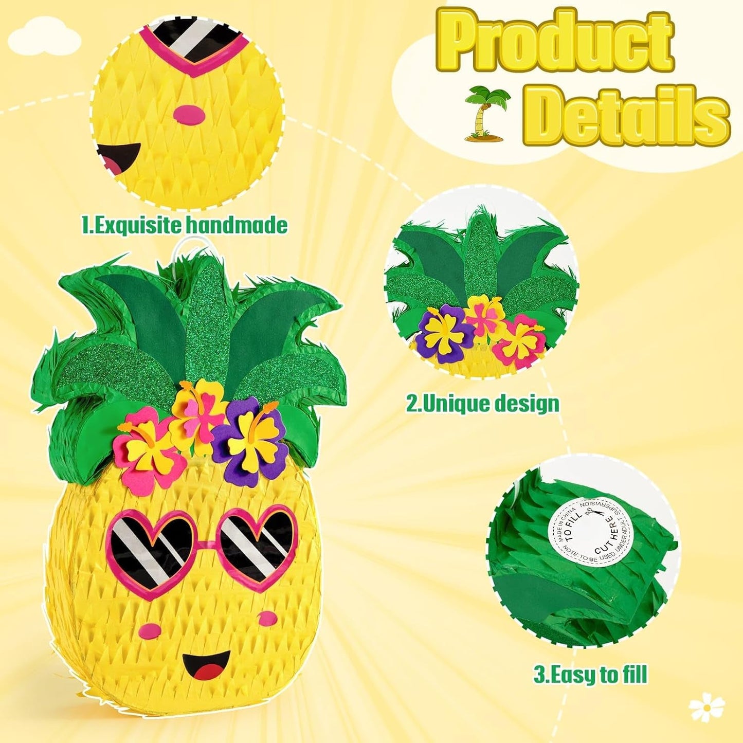 WERNNSAI Pineapple Piñata - Luau Party Piñata Game with Blindfold and Bat for Girls Boys Kids for Hawaiian Tropical Luau Party Supplies Summer Fruit Themed Birthday Party Decorations