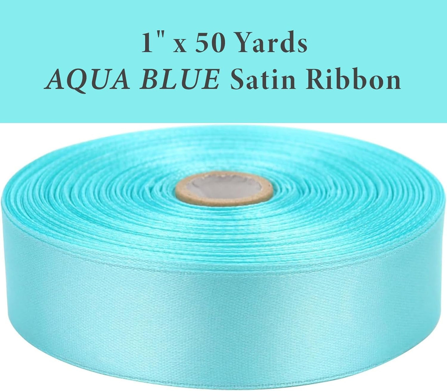 1" x 50 Yards Aqua Blue Satin Ribbon Single Faced Fabric Ribbons for Gift Wrapping, Crafting, Bows Making, Flower Bouquet, Wedding, Home Decor