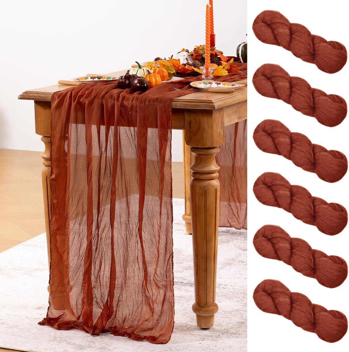 Terracotta Cheesecloth Table Runner 6 Pack Fall Burnt Orange Cheese Cloth Table Runners 120 Inches Rust Thanksgiving Fall Table Decorations for Friendsgiving Wedding Bridal Baby Shower Party