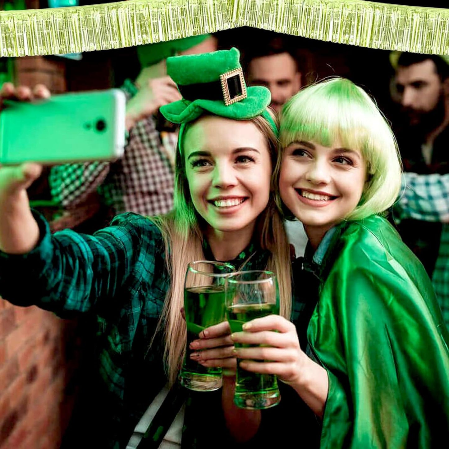 6 Pack 10 Feet Foil Fringe Garland Metallic Tinsel Streamers Banner Wall Hanging Backdrop Banner for Parade Floats, Thanksgiving, Christmas, Birthday, Halloween Party Decorations(Light Green)