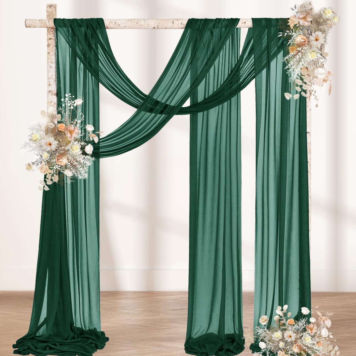 MLMW Christmas Wedding Arch Draping Fabric 1 Panel 29" x 20Ft Emerald Green Sheer Wedding Arch Backdrop Drapes Outdoor Curtain for Ceremony Party Background Ceiling Decor