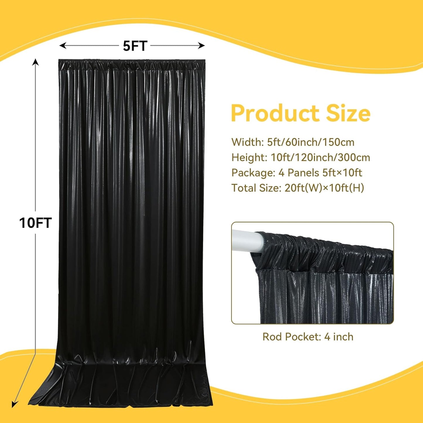 20x10 ft Wrinkle Free Black Sequin Backdrop Curtain for Parties,Thick Not Fall Glitter Wedding Drapes Backdrop,4 Panels 5x10ft Shimmer Photo Wall Back Drop Cloth for Birthday Photography Background