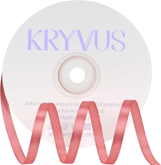 Rose Gold Satin Ribbon 1/4 inch X Continuous 50 Yards, Single Face Polyester Ribbon Perfect for Gift Wrapping, Flower Bouquet, Wedding Decor, Crafts, Bow Making, Sewing and More