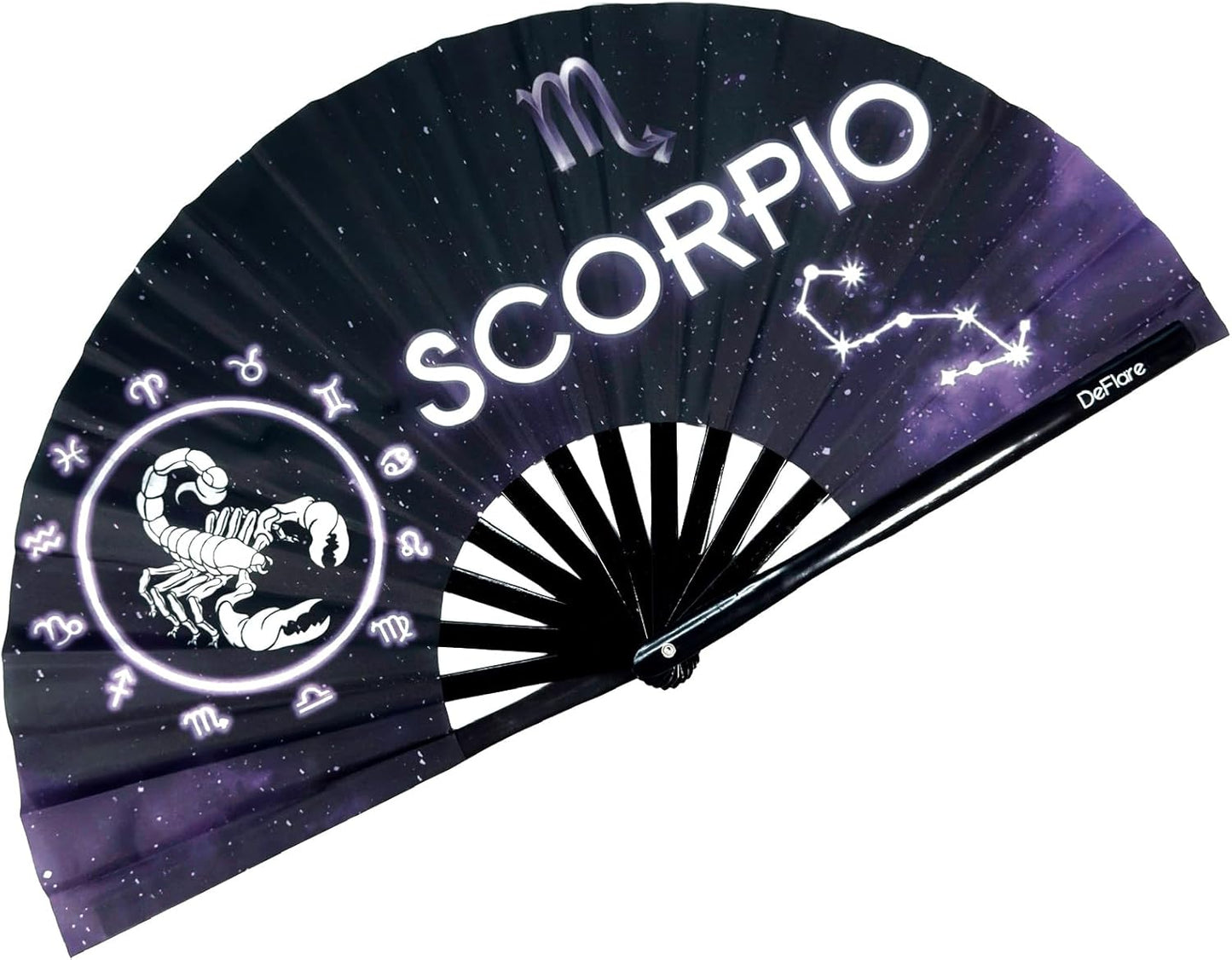 DeFlare | Cosmic Zodiac Rave Fan | Zodiac Sign Hand Fan | Astrology Rave Fan | Hand Fan | Large Rave Fan | Large Clacking Fan