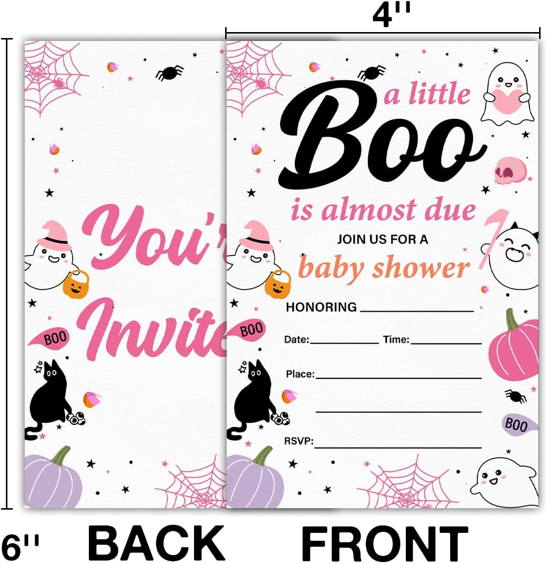 Halloween Baby Shower Party Invitations for Girl Cute Spooky Ghost Boo Baby Shower Party Fill in Invites Cards With Envelopes (20 Count) Double Sided Design, a Little Boo Is Almost Due