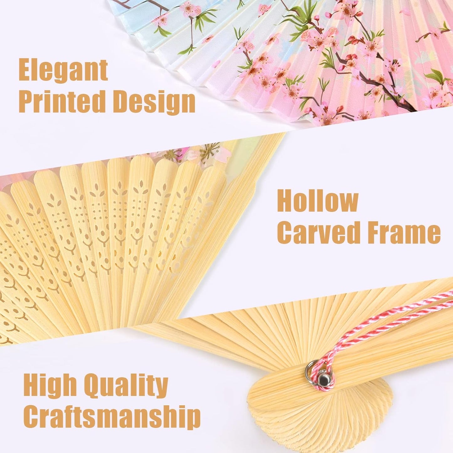 WEARXI Handheld Fan, 4 PCS Hand Fan, Chinese Folding Fan for Women Foldable, Silk Bamboo Hand Held Fan, Paper Hand Fan