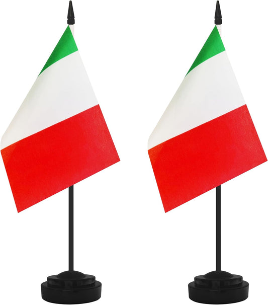 2 Pack Italy Desk Flag Set, Italian Desktop Small Miniature Table Office Flag with 12" Black Pole and Black Base, Offices, Classroom, Home, Festival Decoration (Italy)
