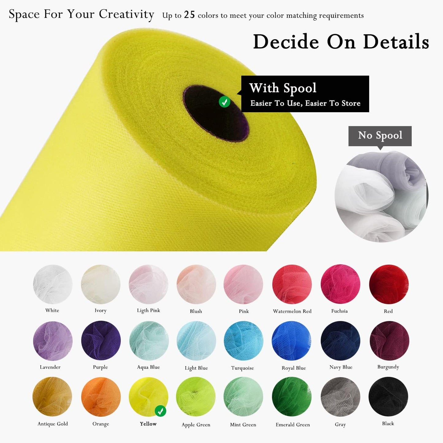 Yellow Tulle Fabric Rolls 54 Inch by 40 Yards Tulle Bolt Spool for Wedding Decorations DIY Tutu Baby Shower Table Skirt Ceiling Decor Birthday Party Craft Supplies