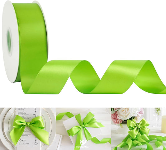 HUIHUANG Lime Green Satin Ribbon 1-1/2 inch x 50 Yards Double-Faced Silk Satin Ribbon for Gift Wrapping, Bows, Christmas Tree, Flower Bouquet, Eternal Flowers, DIY Crafts, Party Favors