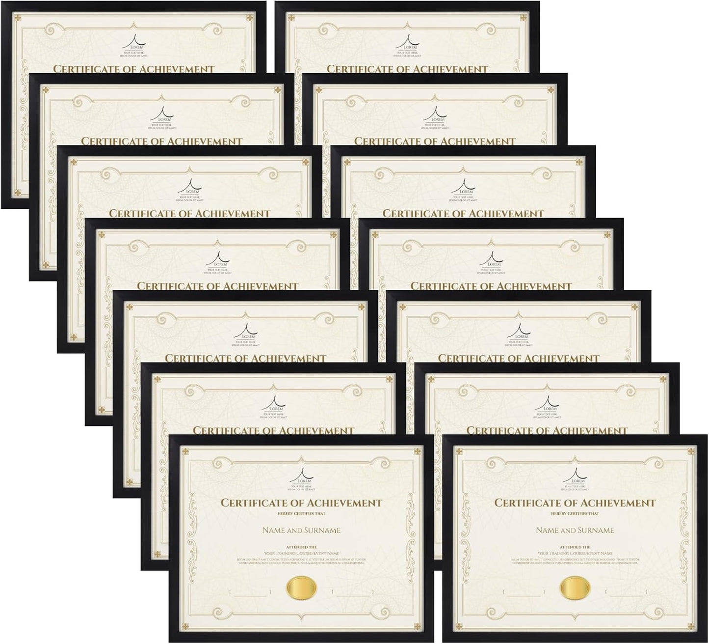 Rempry 8.5 x 11 Picture Frame Set of 14, Certificate Frames 8.5 by 11, Black Photo Frame for Diploma Document, Tabletop and Wall Display