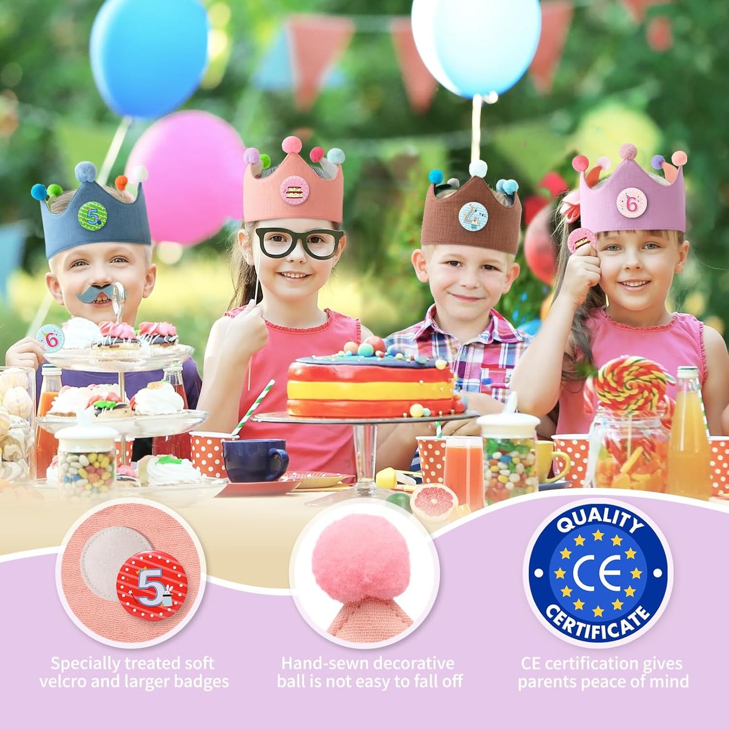 Reusable Birthday Crown with Numbers,Kids Birthday Hat Fabric Crown Pertain Kids Boy Toddler Girl Baby Bday Hats