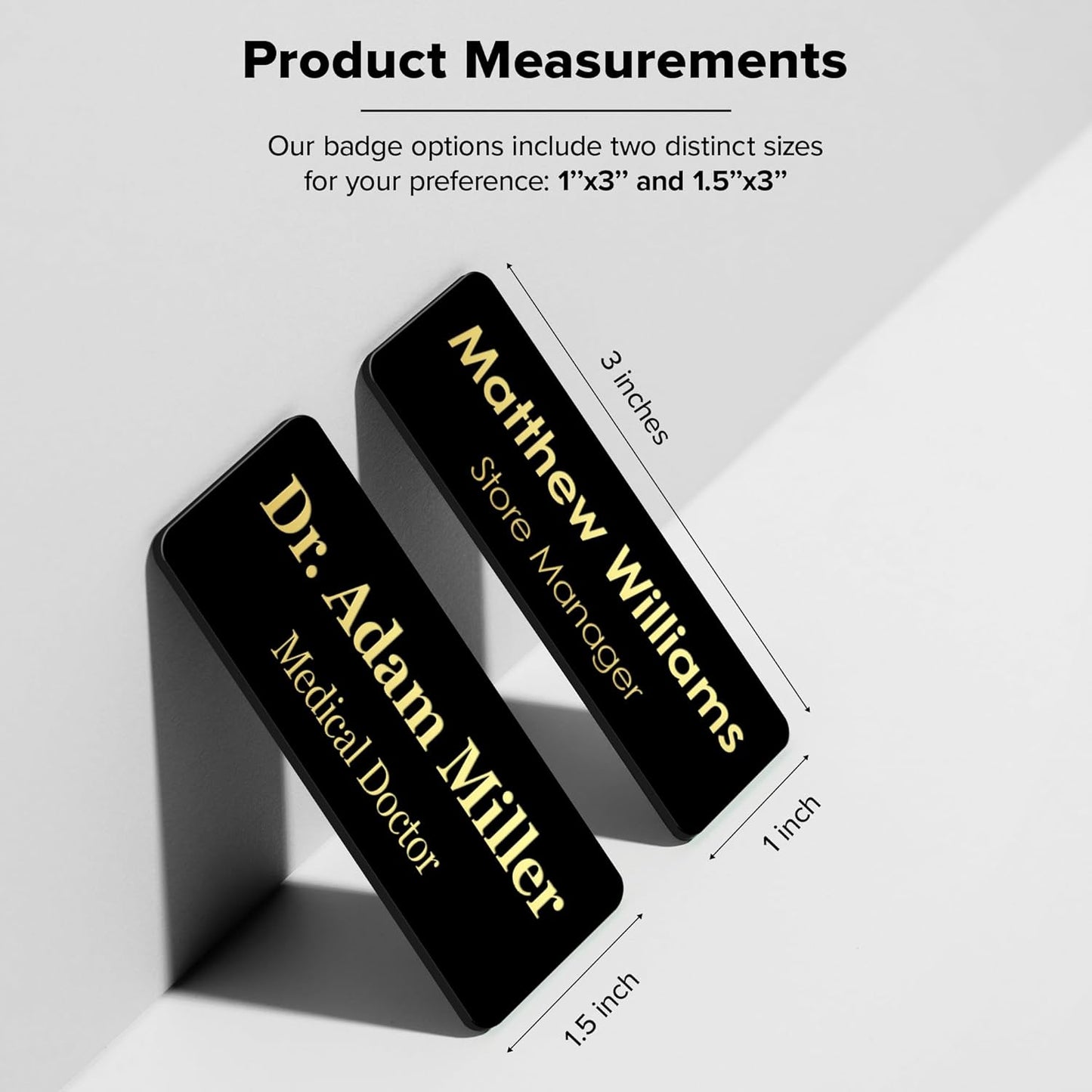 Name Tag, Magnetic Black and Gold Name Tags, Personalized Name Tags, 1.5x3 Inches, Durable Engravable Impact Material, Made in The USA by My Sign Center