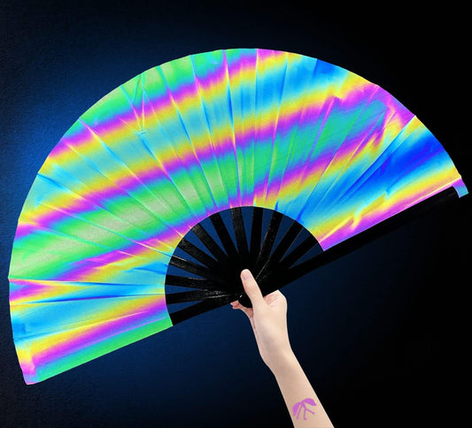 Amajiji Large Rave Folding Hand Fan Clacking Fans for Line Dancing Clap Fan for Boots On The Ground Dance,Party,Decoration,Festival (Rainbow)