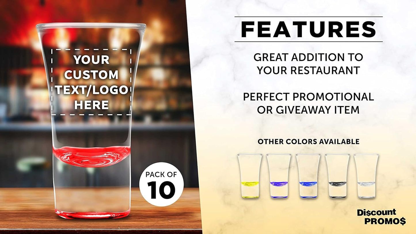 Custom 2 oz. Lord Shooter Etched Shot Glasses, 10 pack, Personalized Text, Logo, 21st Birthday Party, Lounge Glassware, Red