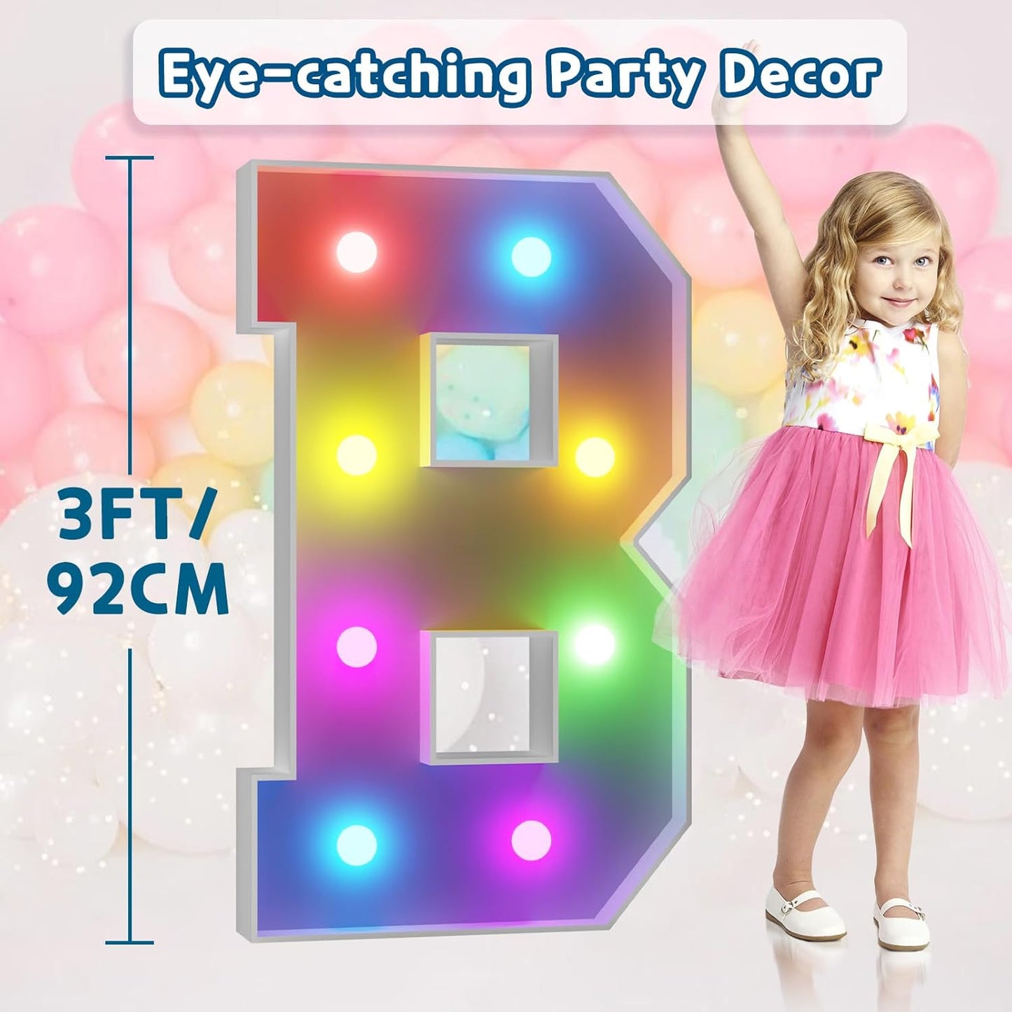 imprsv 3FT Colorful Marquee Light Up Letters B, 18 Colors Large Light up Letters Alphabet Sign with Remote, Big Marry Me Sign, Birthday Party Decorations Baby Shower Anniversary Wedding Decoration