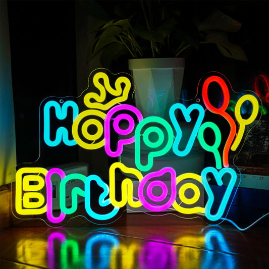 Happy Birthday neon signs，USB Powered Dimmable LED Colorful Lights for Backdrop Wall Decor,Eye-Catching Birthday light up sign for Parties Unforgettable Gifts Backdrops Size:16.54 * 10.39in