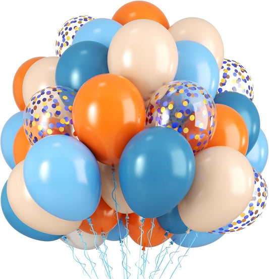 Blue and Orange Balloons, 12 Inch Orange Light Blue Nude Apricot Confetti Balloons for Boys Party Supplies Birthday Baby Shower Party Decorations