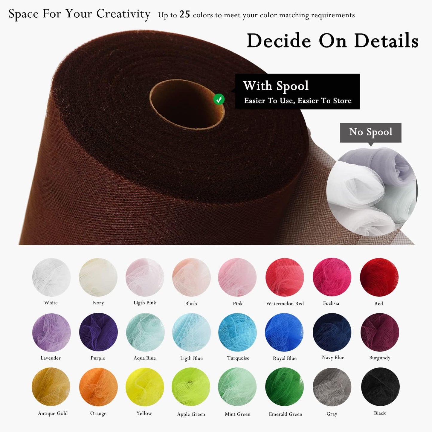 Brown Tulle Fabric Rolls 54 Inch by 40 Yards Tulle Bolt Spool for Wedding Decorations DIY Tutu Baby Shower Table Skirt Ceiling Decor Birthday Party Craft Supplies