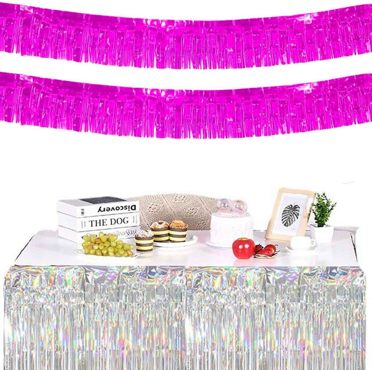 We Moment 6 Pack 10 Feet Hot Pink Foil Fringe Garland Streamers Metallic Tinsel Banner Wall Hanging Fringe Curtain Glitter Backdrop Banner for Parade Floats Birthday Bachelorette Pink Decorations