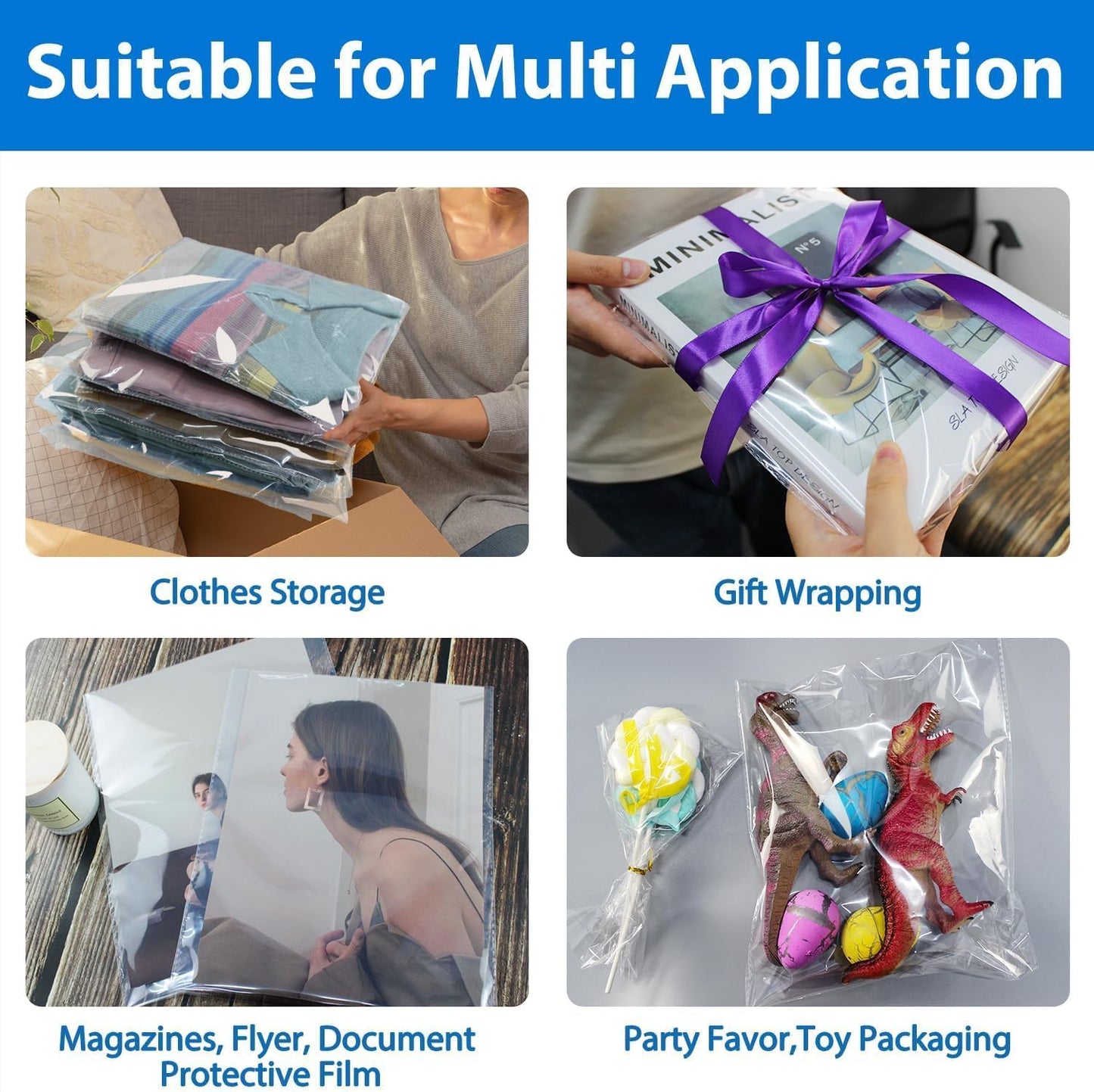 PigPotParty 9"x12" Cellophane Bags, Clear Plastic Gift Bag, 100 Pcs Self Sealing Cellophane Bags for Packaging Clothing, T Shirts, Party Favors, Gift, Small Business